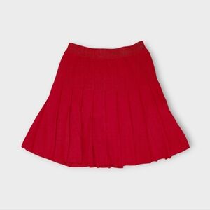 St John Red Santana Knit Pleated Skirt